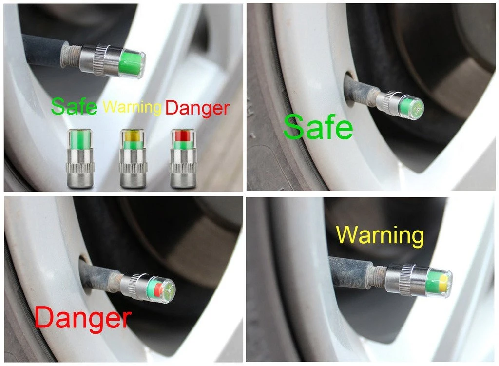 34 Psi Car Tire Pressure Monitor Valve Cup with Sensor Indicator 3 Color 4PCS Eye Alert Cap